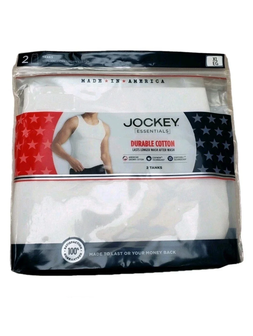 JOCKEY ESSENTIALS®: MEN'S MADE IN AMERICA®: 100% COTTON TANK TOP: 2 PK: SIZE: XL